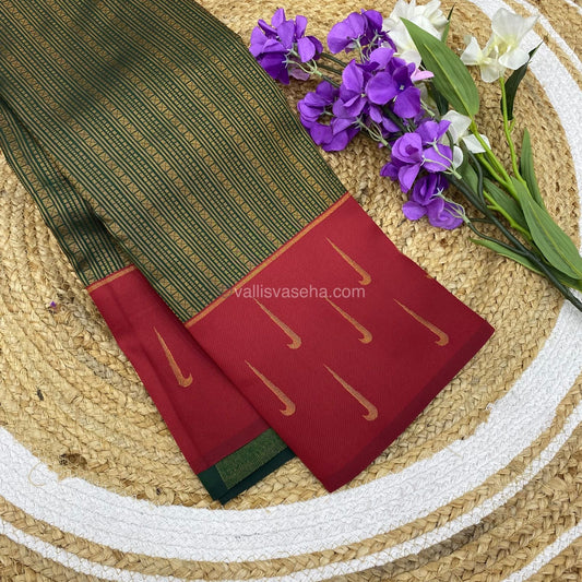 Kanchi Semi Silk - Green with Red - VVKSS001