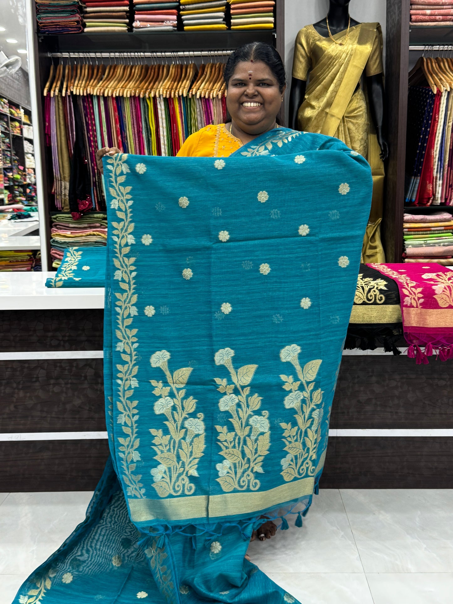 Linen Mixed Jute Silk Saree - Ramar Blue Shade - VVLMJ001