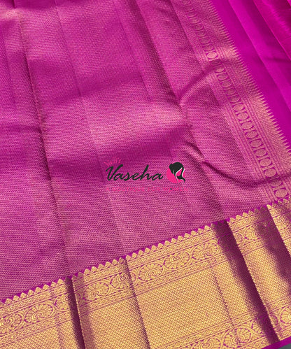 Pure Kanchipuram Bridal Silk Saree - Embossed Design - Purple With Pink Combo - VVPS023
