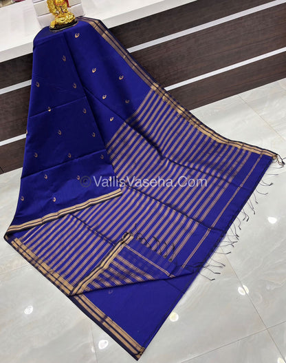 Pure Maheshwari Silk Cotton Saree - Blue Color - VVMSC007