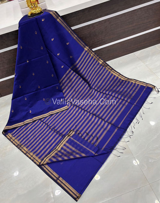 Pure Maheshwari Silk Cotton Saree - Blue Color - VVMSC007