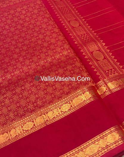 Pure Korvai Silk Cotton - Checks Pattern - Brown With Red Shade  - VVKSC036