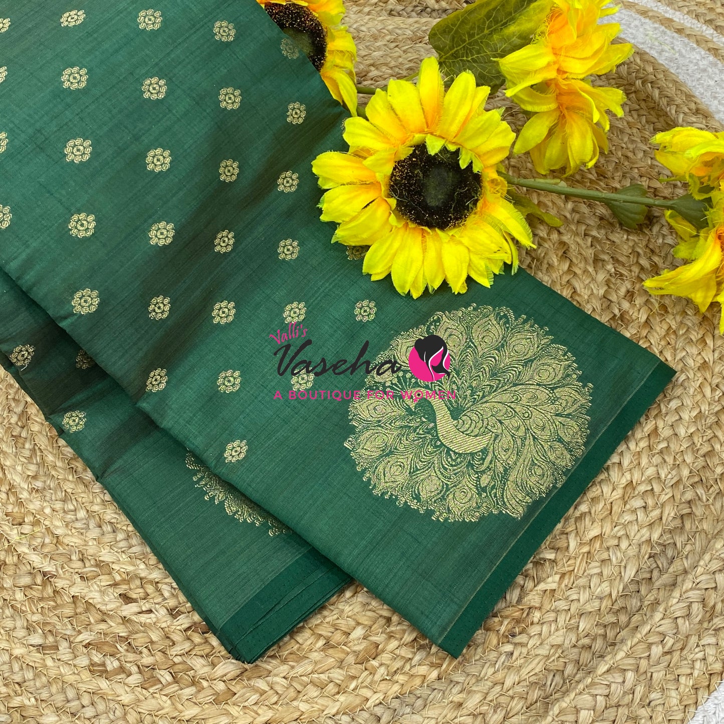Semi Tussar Silk Saree | Dark Green Shade |VVSTS056