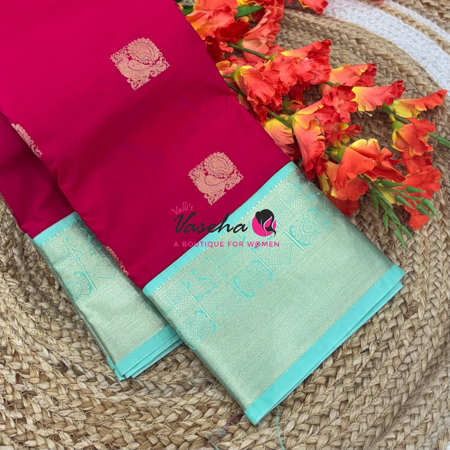 Semi Kanchi Silk  - Pink & Pista Green - VVSKS007