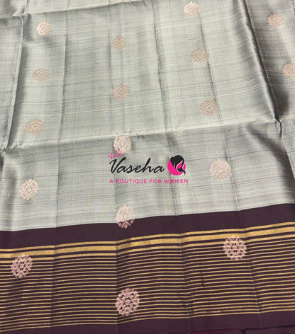 Half Mixed  Soft Silk Saree - (1.75 warp) Grey & Brown - VVPSS090