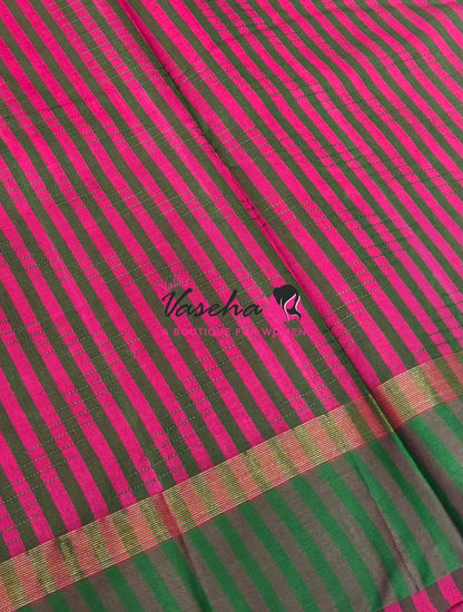 Semi Silk Saree - Thread Work Weaving - Pink With Green - VVSSS0038