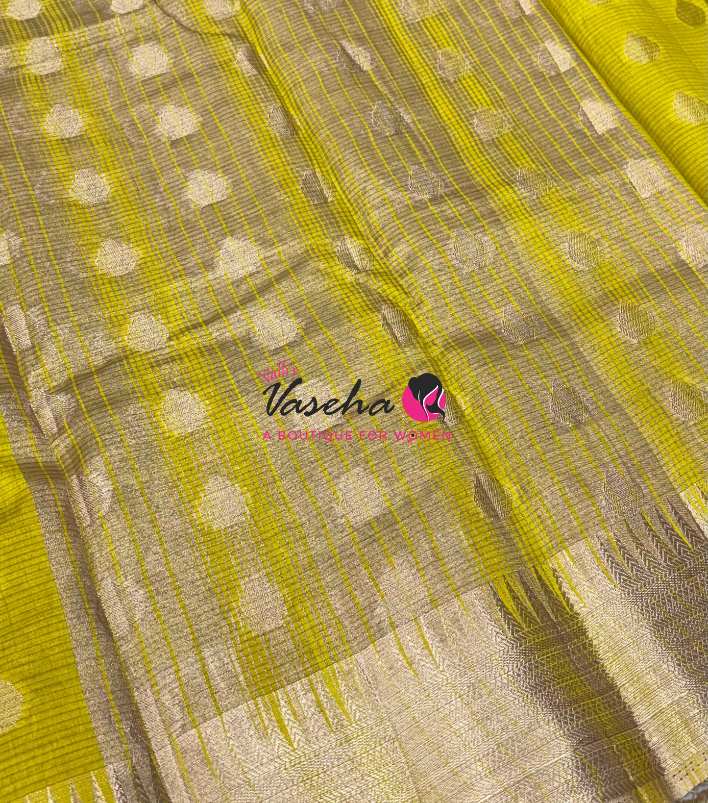 Semi Tussar Silk Saree | Lemon Yellowish Green Shade |VVSTS053