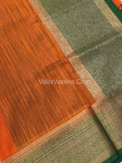 Bamboo Silk Saree - Orange With Green Shade - VVBSS008