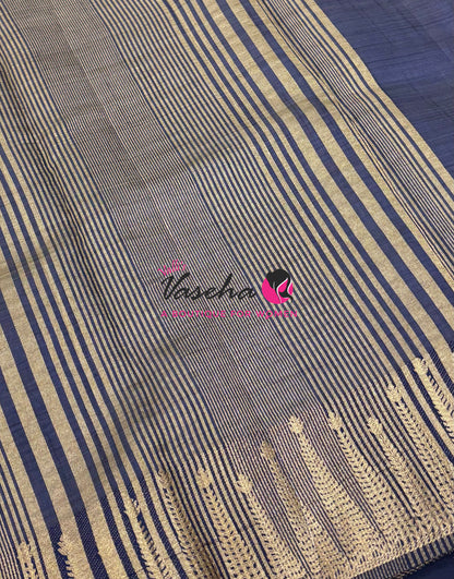 Semi Tussar Silk Saree | Navy Blue  Shade |VVSTS050