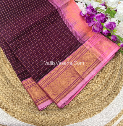 Pure Silk Cotton Saree - Maroonish Wine With Peach Shade - Lakshadeepam Design - VVPLD001