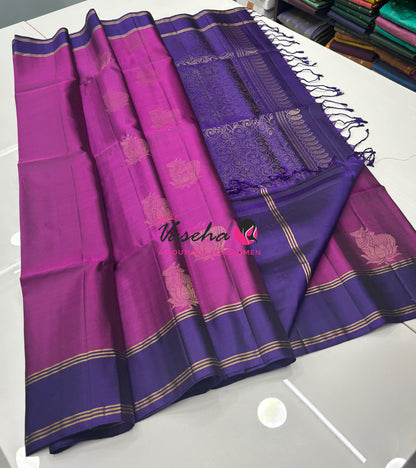 Pure Soft Silk Saree  - Purplish Pink & Violetish Purple Combo - VVPSS161
