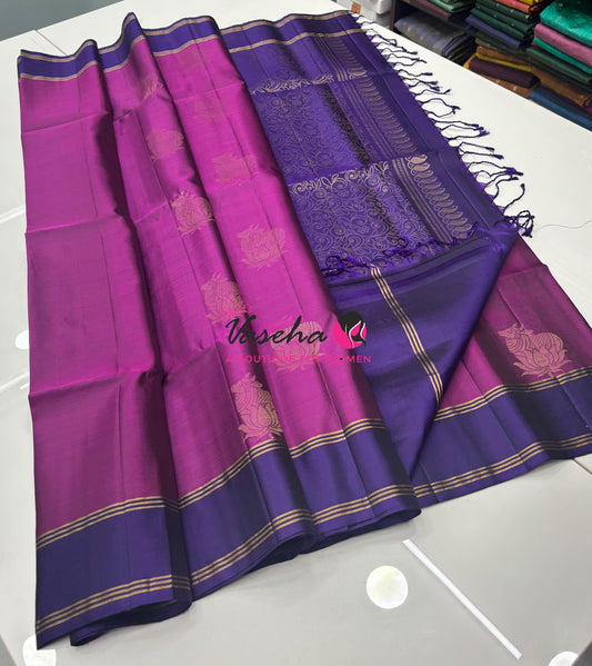 Pure Soft Silk Saree  - Purplish Pink & Violetish Purple Combo - VVPSS161