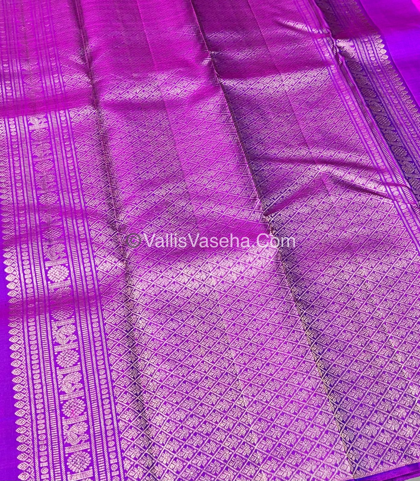 Pure Kanchipuram Silk Saree - Half & Half - Double Tone Peacock Blue with Purplish Pink Shade - VVPS014