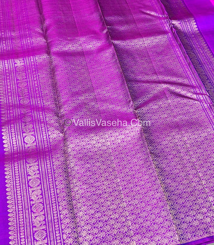 Pure Kanchipuram Silk Saree - Half & Half - Double Tone Peacock Blue with Purplish Pink Shade - VVPS014