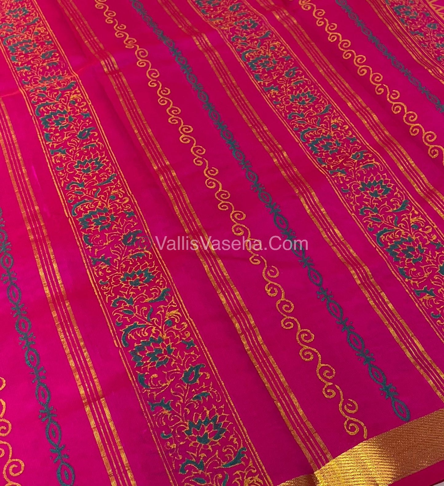 Pure Printed Silk Cotton Sarees - Peachish Pink with Pink - VVPSC003