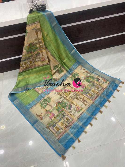 Semi Art Silk Saree - Green  & Blue Shade - VVSAT002