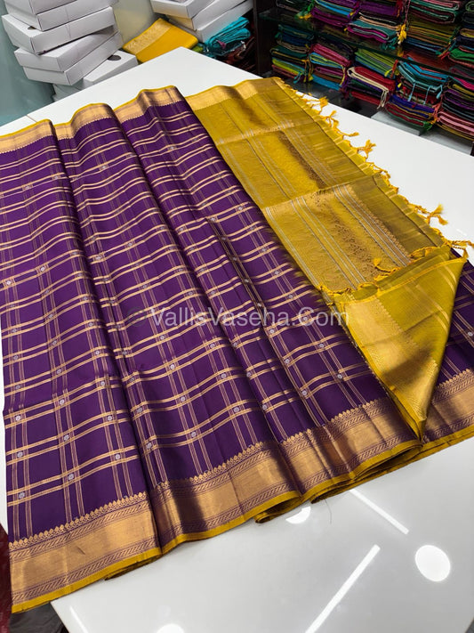 Pure Soft Silk Saree - Kanchi Border - Purple & Yellow Combo - VVPSS057
