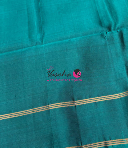 Half Mix - Pure Soft Silk Saree - Grey With Ramar Blue - VVPSS085