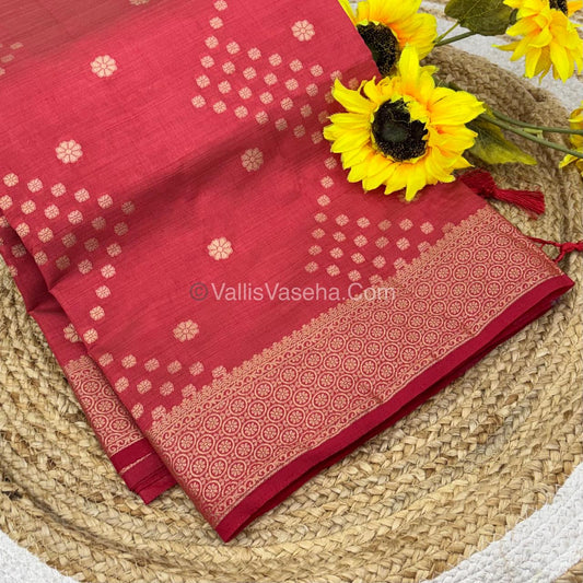 Semi Tussar Silk - Grand Pallu  - Red  Shade - VVSTS025