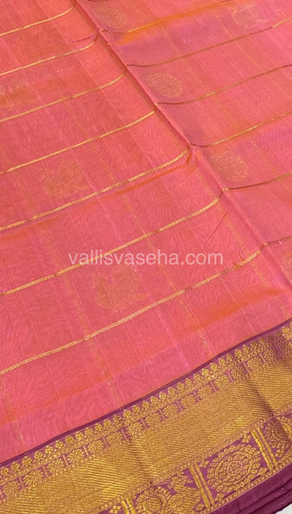 Pure Silk Cotton Saree - Mayil & Chakkaram Design - Peachish Pink with Purple - VVMC001