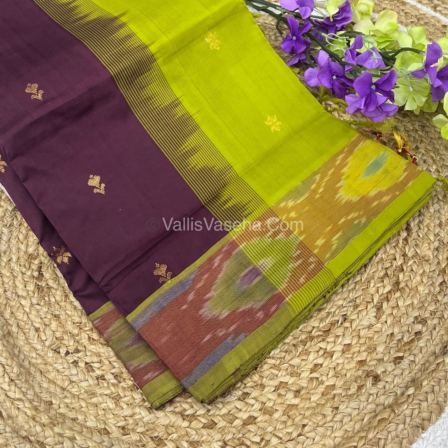 Semi Silk Cotton Saree - Brown& Green   - VVSSC001