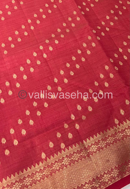 Semi Tussar Silk - Grand Pallu  - Pinkish Red Shade - VVSTS017