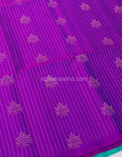 Pure Soft Silk Saree - Vaira Voosi design - Purple With Turquoise Blue Combo - VVPSS016