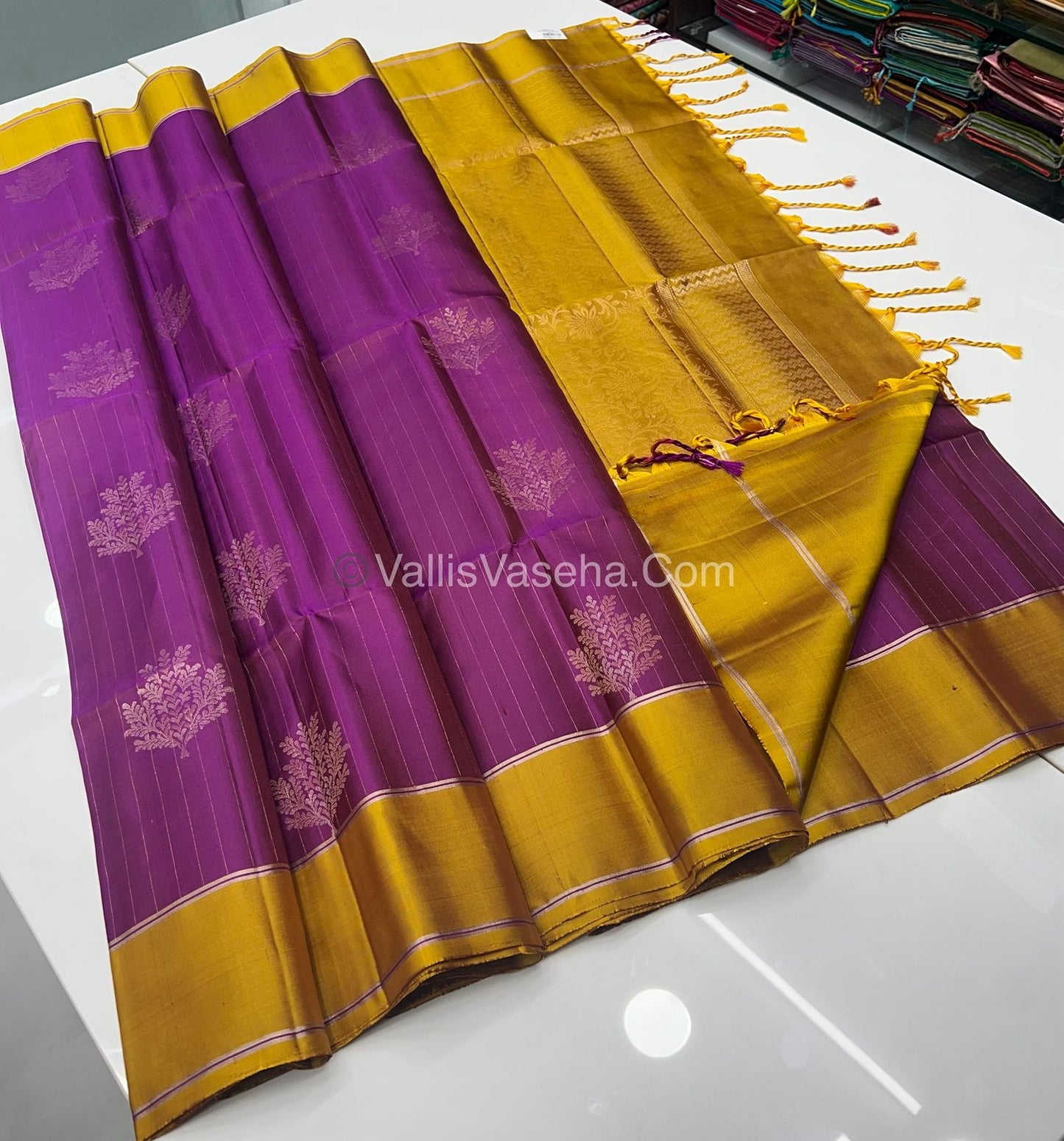 Pure Soft Silk Saree  - Purplish Pink & Mustard Yellow Combo - VVPSS055