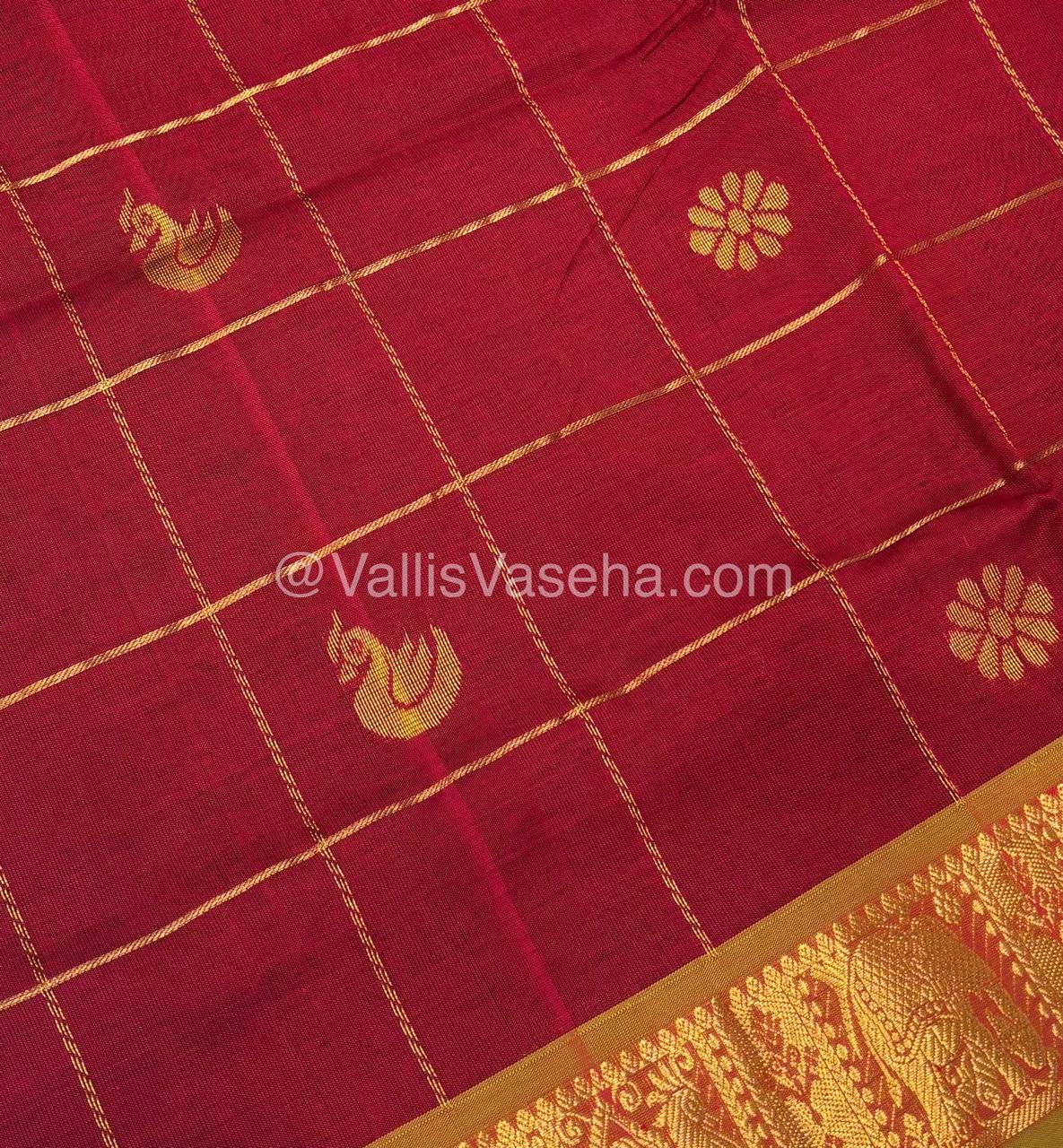 Semi Silk Cotton Saree - Red with Green shade - VVSSC002