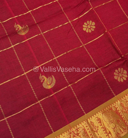 Semi Silk Cotton Saree - Red with Green shade - VVSSC002