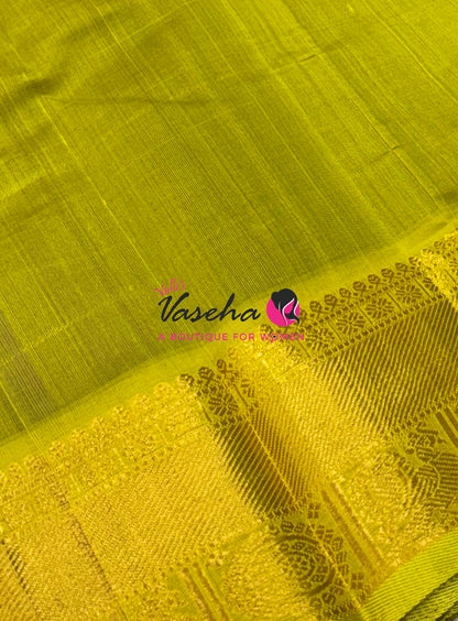 Pure Silk Cotton Saree - Mayil & Chakkaram Design - Blue With Yellow Shade - VVMC001