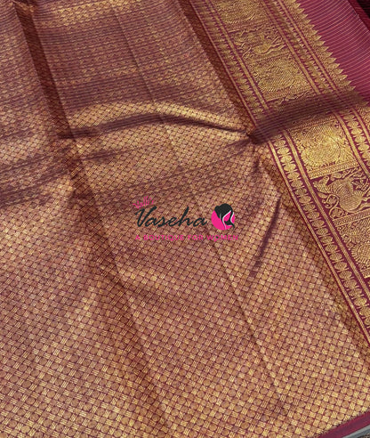 Pure Kanchipuram Silk Saree - Mango Yellow & Maroon Combo - VVPS027