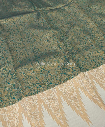 Kanchi Semi Silk  - Ramar Green with Cream - VVKSS003
