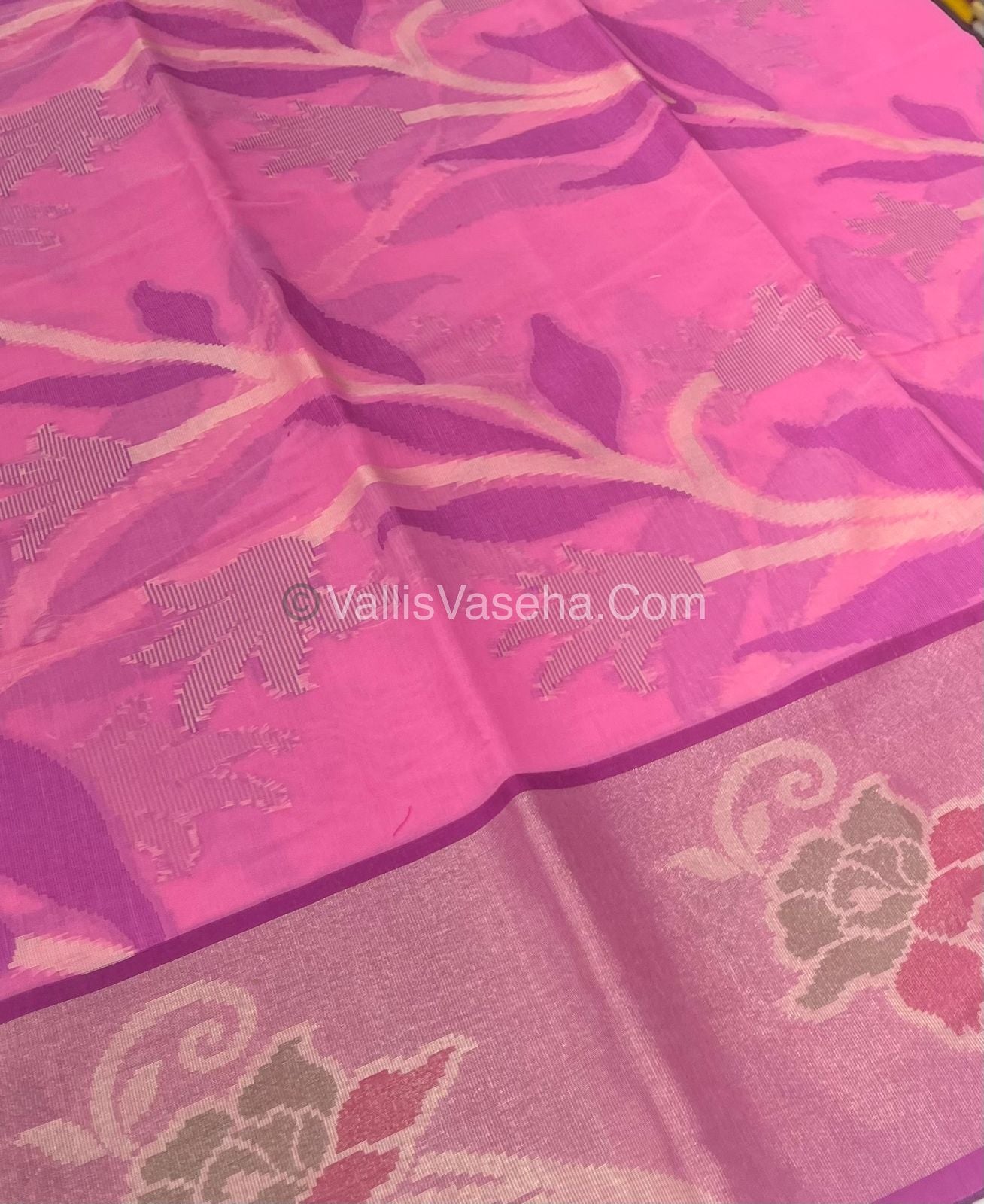Banarasi Pochampally Weaving Semi Soft Cotton Saree - Light Pink - VVBPS001