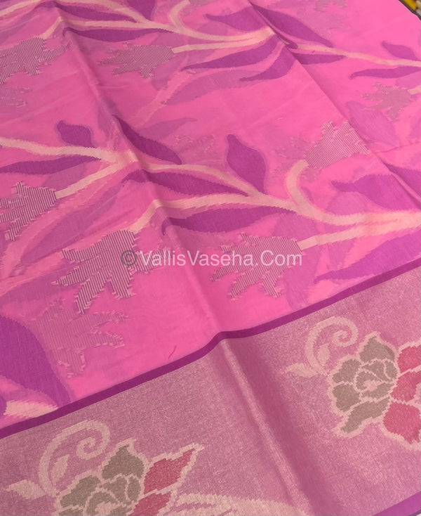 Banarasi Pochampally Weaving Semi Soft Cotton Saree - Light Pink - VVBPS001