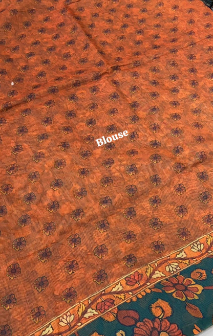 Chanderi Mixed Cotton Saree - Ikkat & kalamkari design  - VVCC002