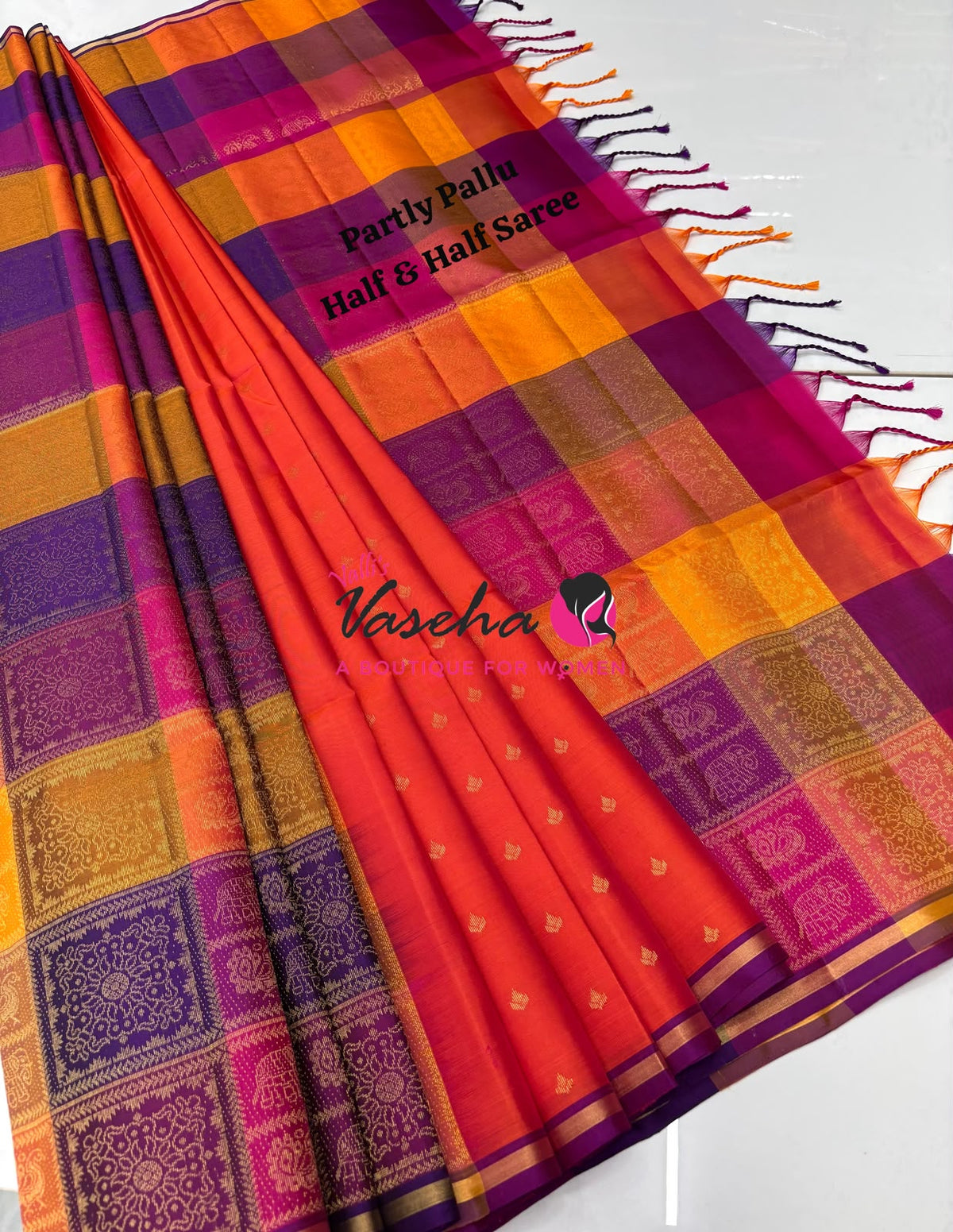 Pure Soft Silk Saree - Partly Pallu -  Half & Half Saree - VVPSS088