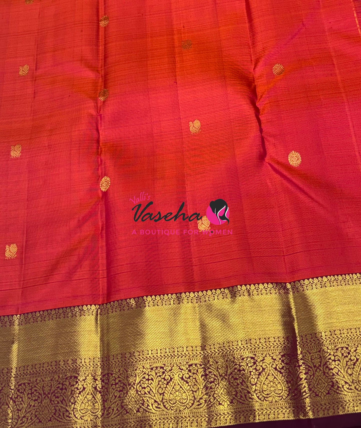 Pure Kanchipuram Silk Saree - Peachish Pink With Wine - VVPS089