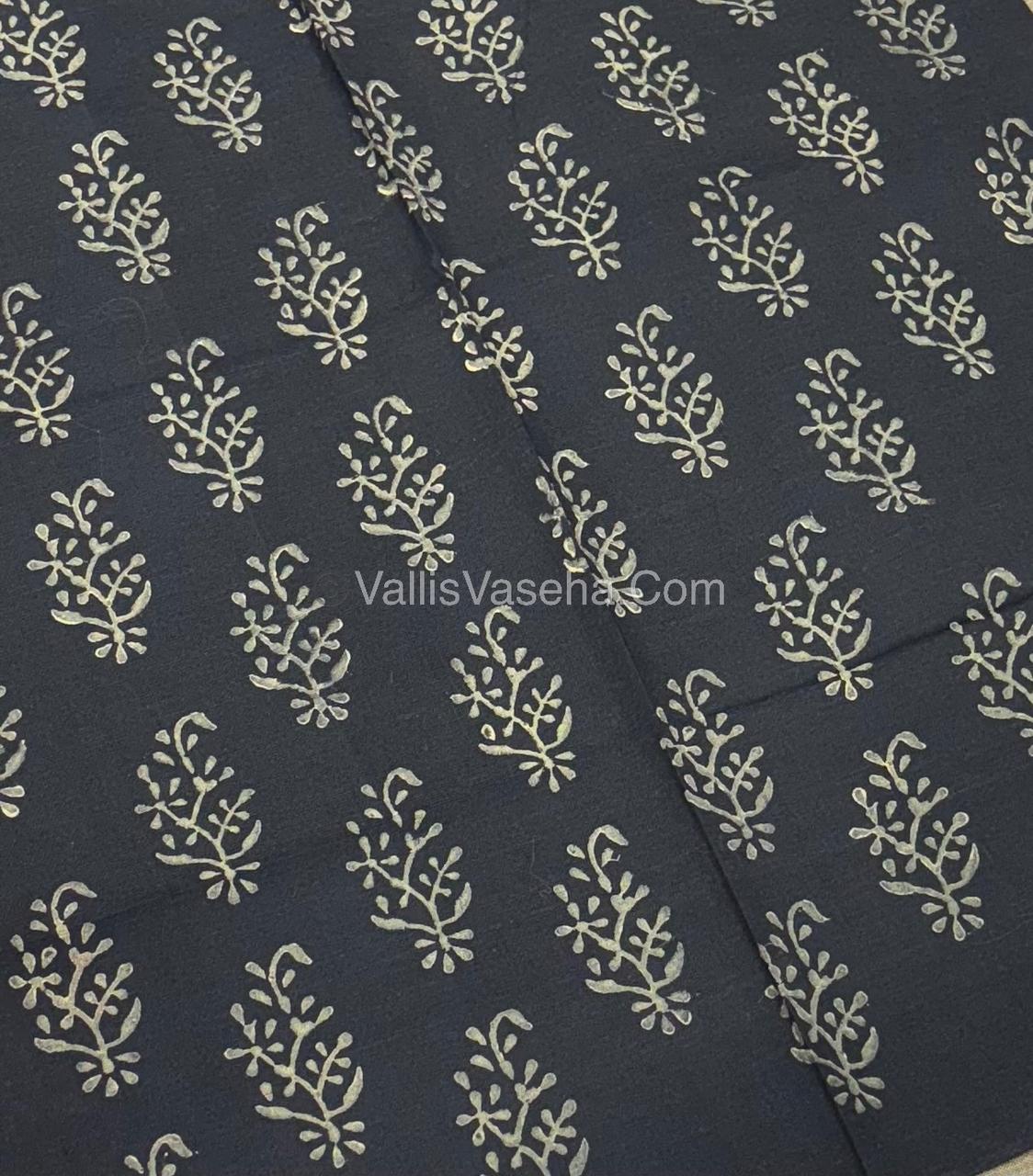 Poly Silk Mixed Cotton - Mirror Work Embroidery - Beige with Black - VVPCM001