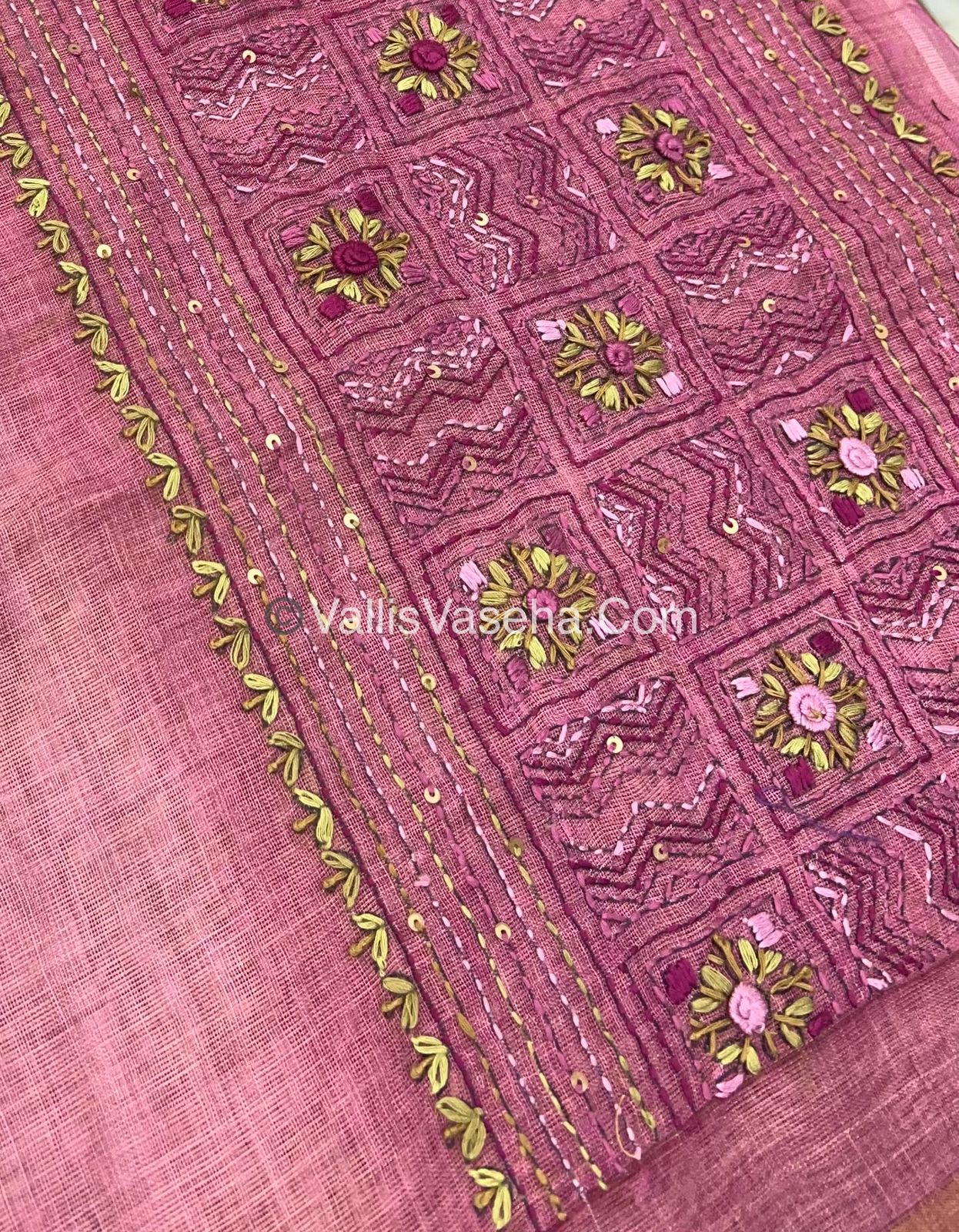 French Knot - Linen Tissue Saree - Pink Shade - VVLFN003
