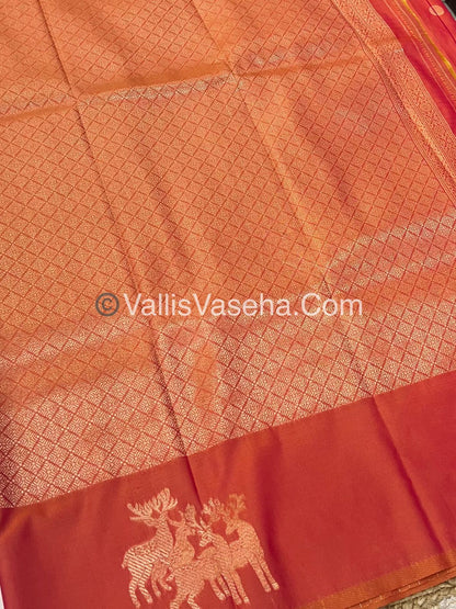 Semi Soft Silk - Deer Butta Border - Peachish Orange Shade -VVSSS017