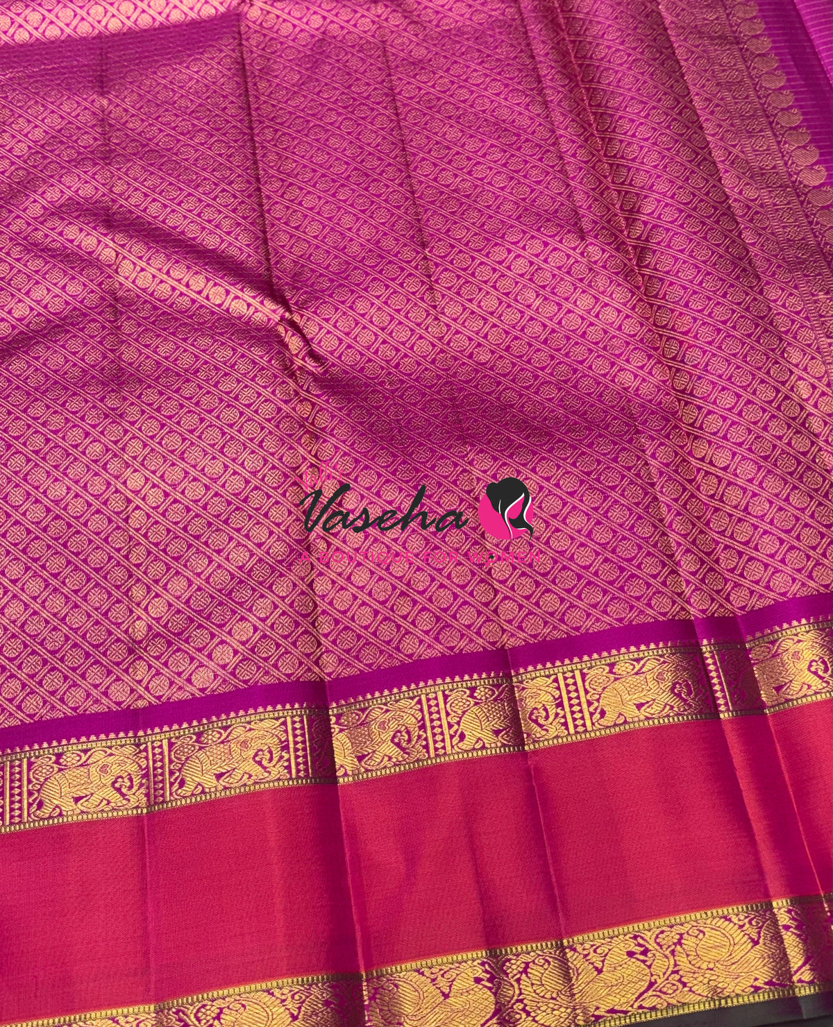 Pure Vintage Korvai Kanchipuram Silk Saree - Green With Pink - VVPS071