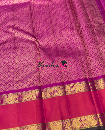 Pure Vintage Korvai Kanchipuram Silk Saree - Green With Pink - VVPS071