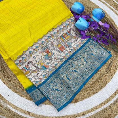 Semi Dola Silk - Yellow with Blue - VVSDS002