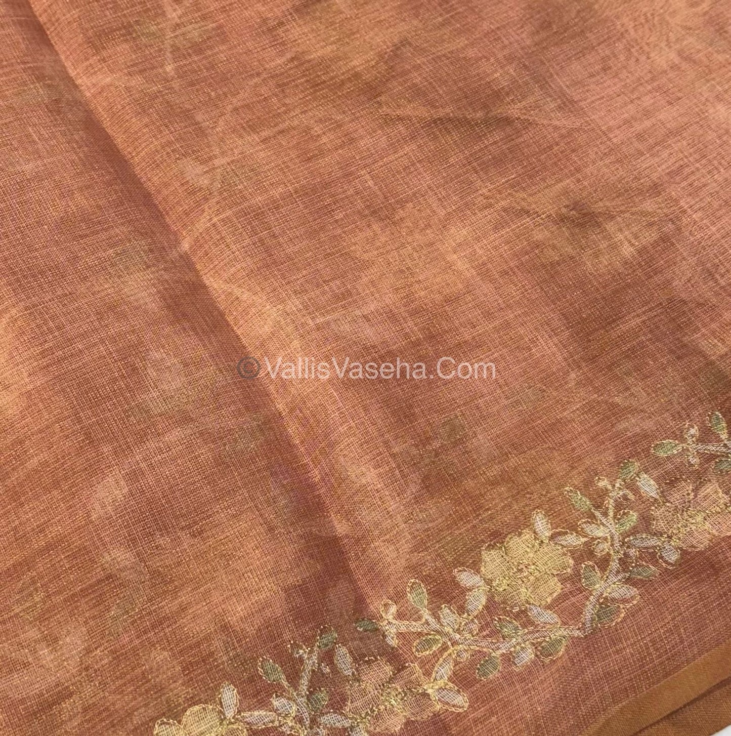 Tissue Linen Saree - light Orange Shade - VVTLS001