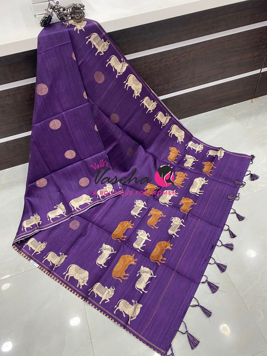 Semi Matka Tussar Saree - Pichwai Design - VVSMT003