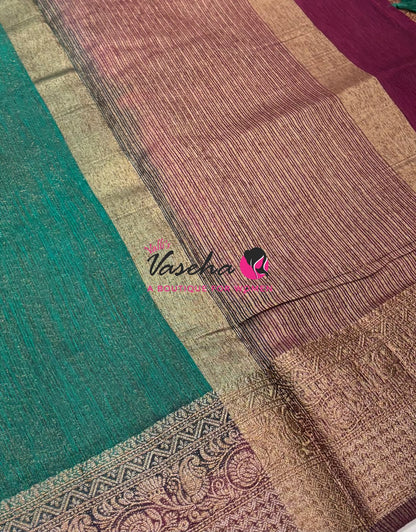 Bamboo Silk Saree - Ramar Green With Wine  - VVBSS019
