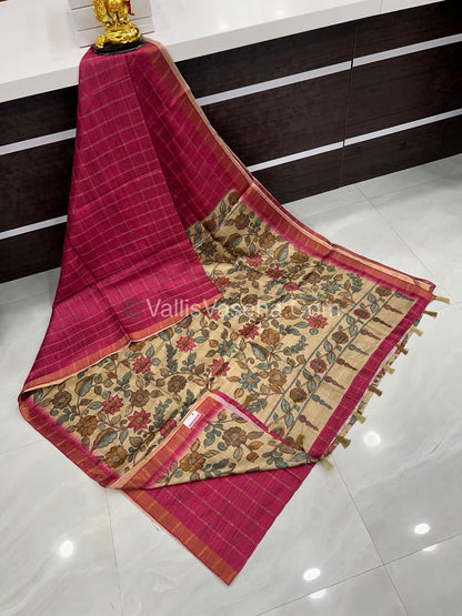 Semi Gicha Tussar Silk Saree - checks pattern - VVSGT004