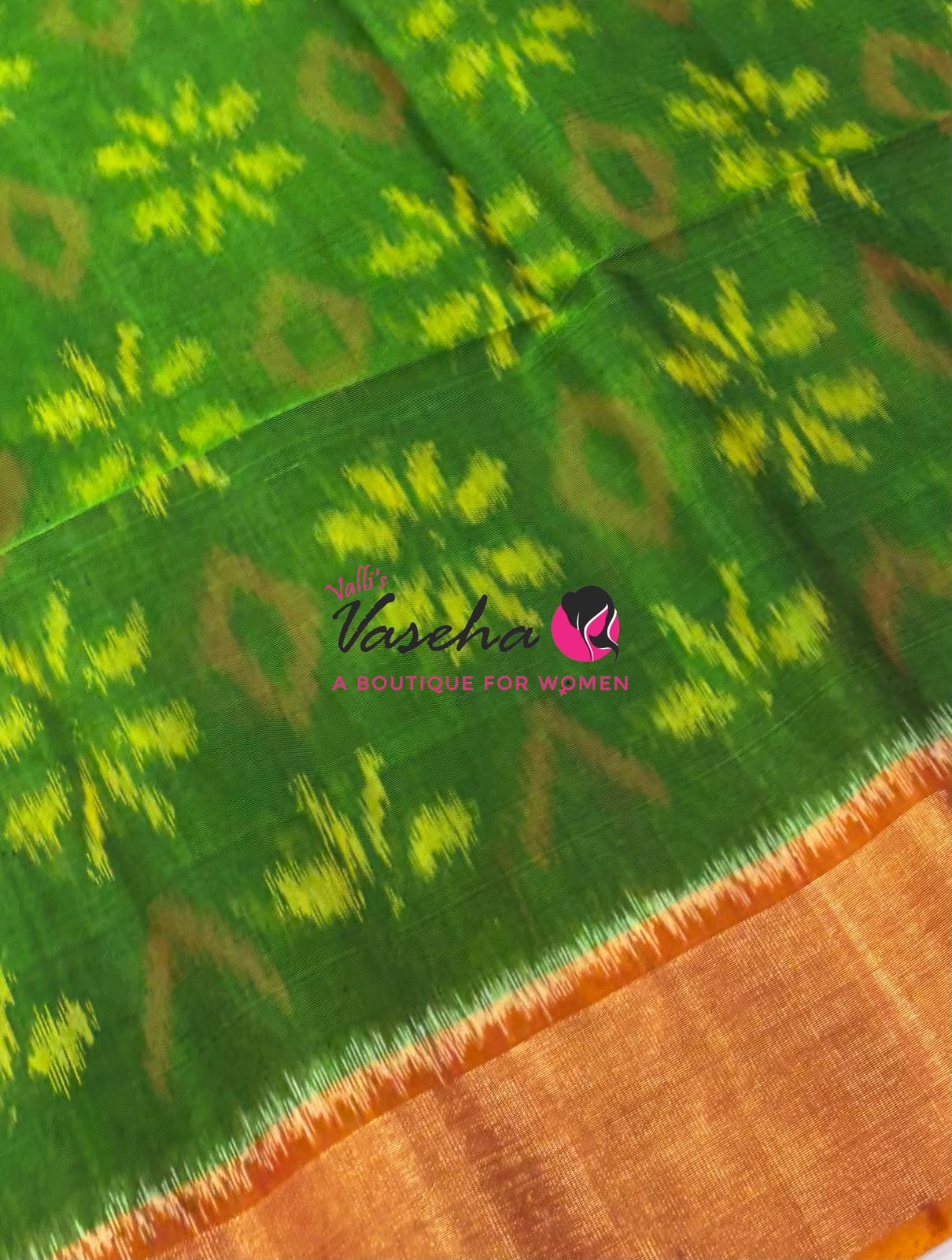 Pochampally Silk Cotton Saree - Green & Orange Shade - VVPPS001