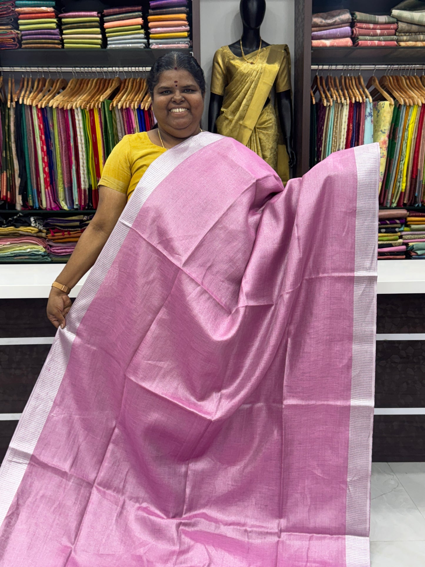 Tissue Linen Saree - Baby Pink Shade - VVTLS001